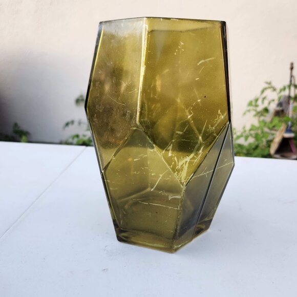 Beautiful Vintage Green Hexagon Vase Terrarium Decor Mid Century Modern Rustic F - Picture 3 of 16